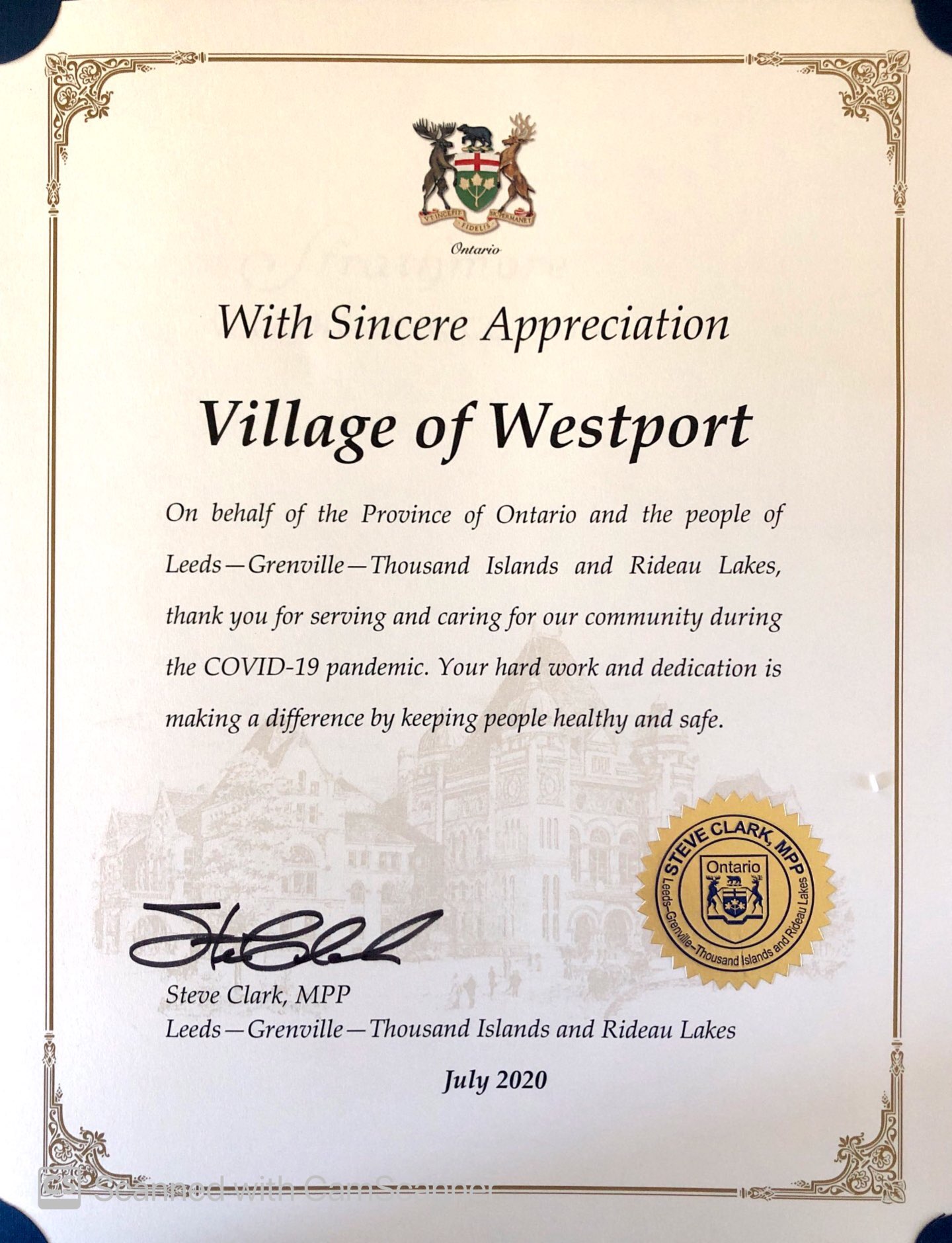 appreciation from MPP